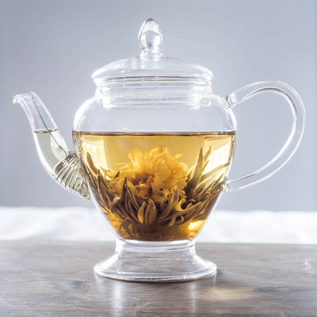 Hand-Blown Glass Teapot with Stainless Steel Strainer